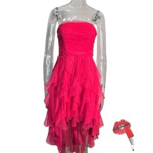 Vintage Y2K Dress Size 11 Hot Pink Sleeveless Tube Top Ruffle Hem Fairy Core 00s